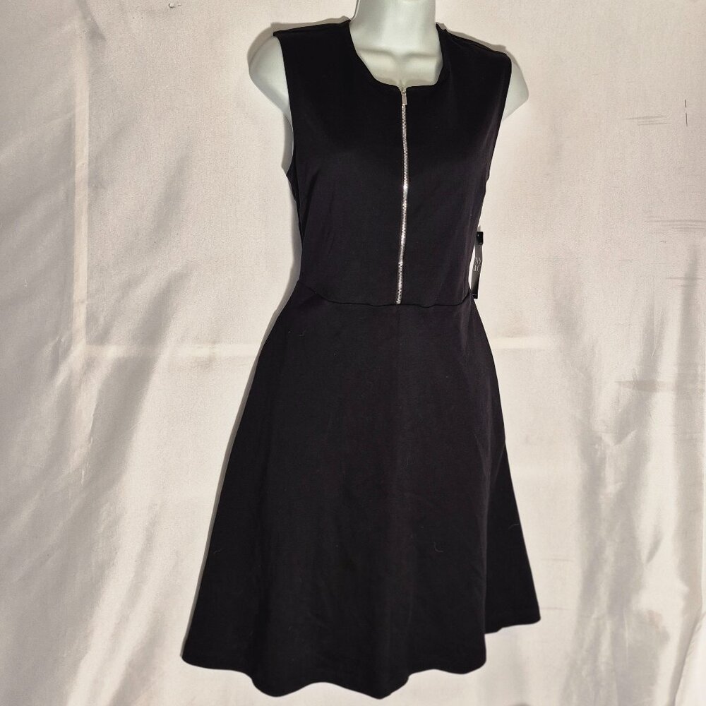 NEW YORK & COMPANY little black dress with silver zippered front, Medium NWT